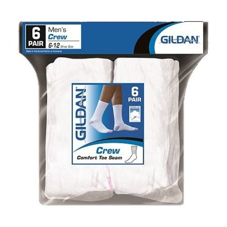 Gildan Branded Apparel Srl 6Pk Wht Mens Crew Socks 1048596